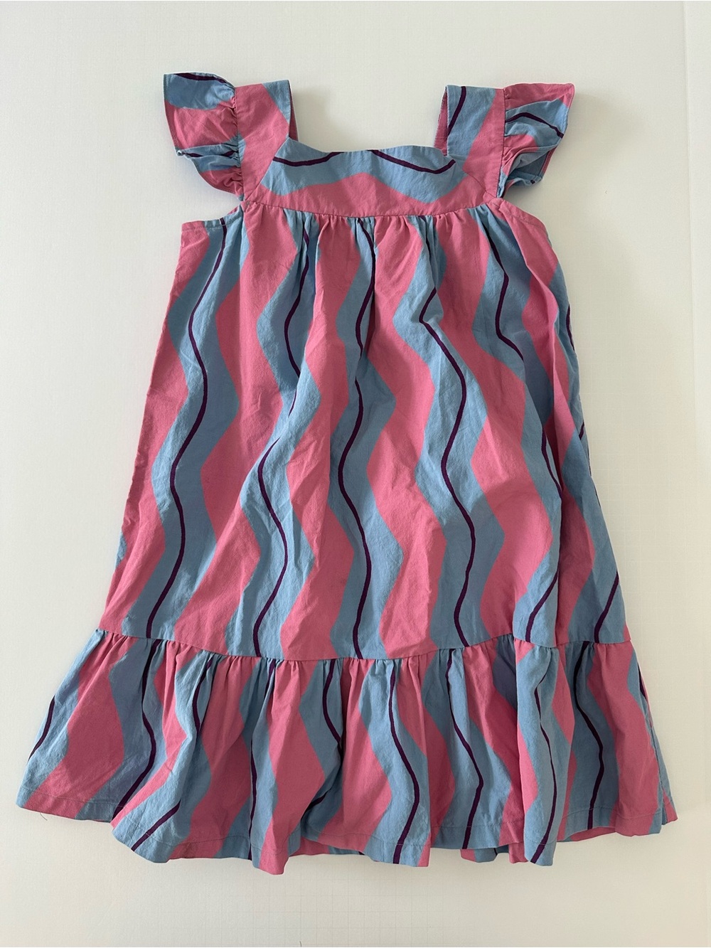 Jellymallow Wave Pink and Blue Striped Dress Girls Size 4-5Y 100% Cotton